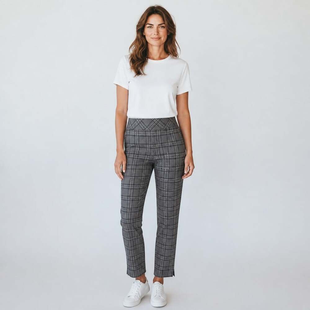 Torrid Gray Blue Plaid Pull On Taper Ponte Pants size 0X 12 L
